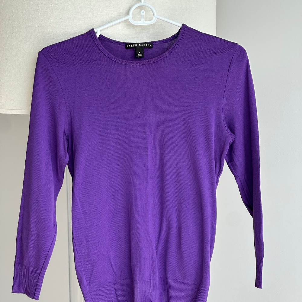 Ralph Lauren Black Label Collection "Audrey" Purple Cotton Knit Top